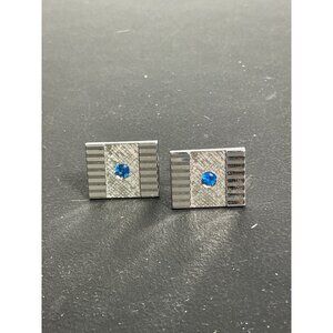 Vintage Swank Silver Cufflinks With Blue Gemstone Accent